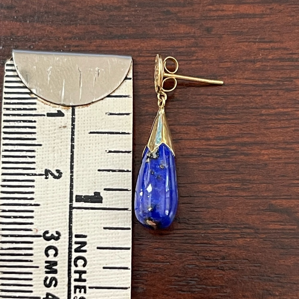 Natural lapis lazuli solid 14K gold drop earrings - Picture 5 of 6